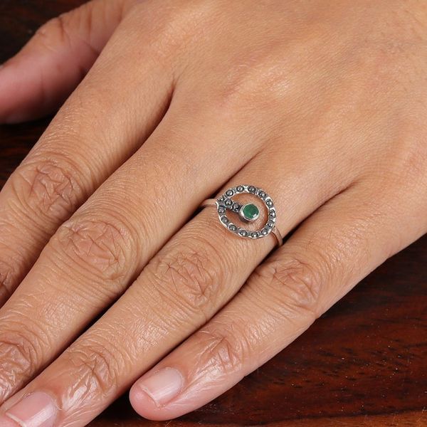 Alternate image for Classic Faceted Emerald and Sterling Silver Cocktail Ring Emerald Queen