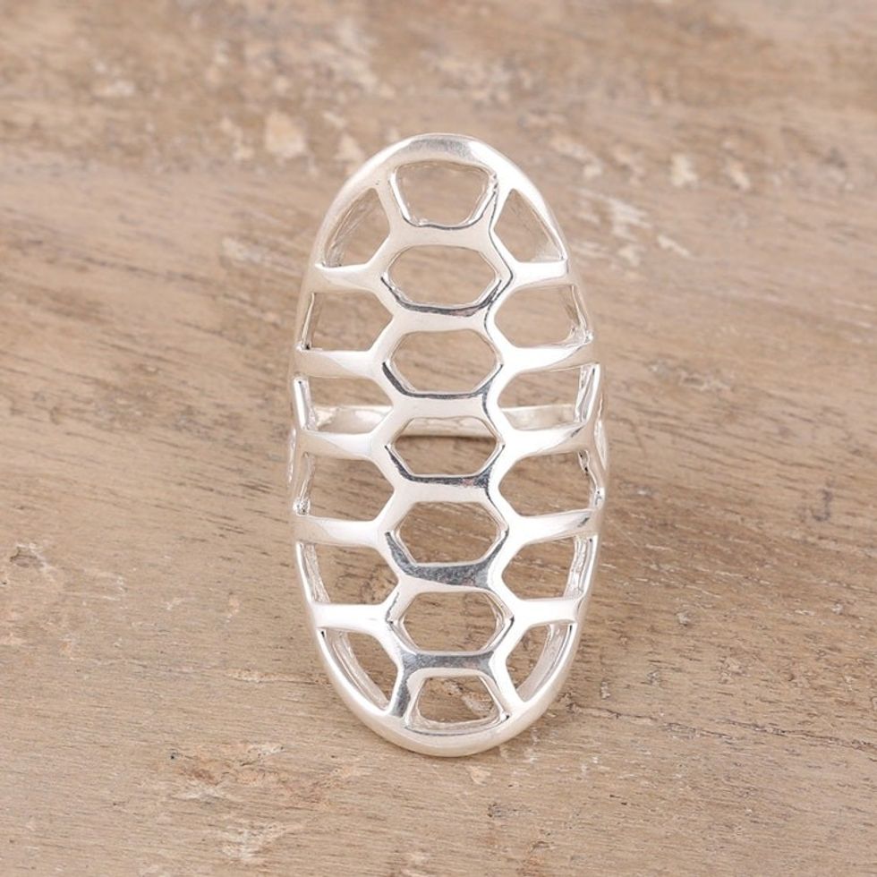 High-Polish Sterling Silver Cocktail Ring from India 'Appealing Glimmer'