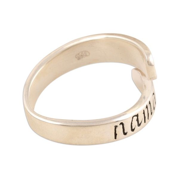Alternate image for Sterling Silver Wrap Ring Namaste Lotus Inscription Lotus Namaste