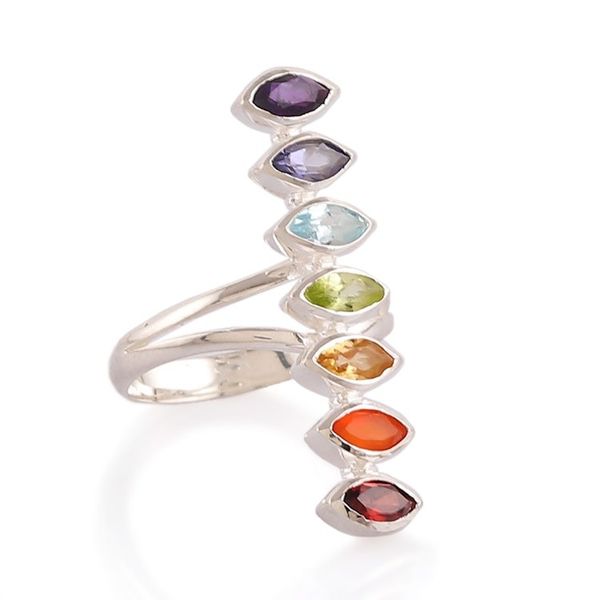 Alternate image for Chakra-Themed Multi-Gemstone Cocktail Ring Crafted in India Chakra Balance