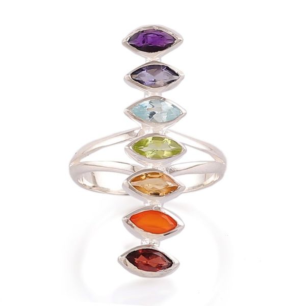Alternate image for Chakra-Themed Multi-Gemstone Cocktail Ring Crafted in India Chakra Balance