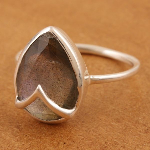 Alternate image for Labradorite and Sterling Silver Single Stone Ring Cool Drink in Iridescent