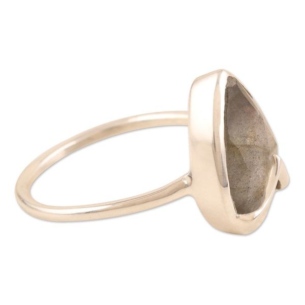 Alternate image for Labradorite and Sterling Silver Single Stone Ring Cool Drink in Iridescent