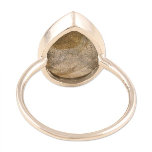 Alternate image for Labradorite and Sterling Silver Single Stone Ring Cool Drink in Iridescent