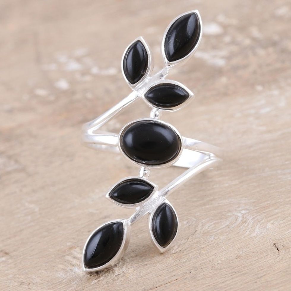 Black Onyx and Sterling Silver Cocktail Ring 'Midnight Tree'