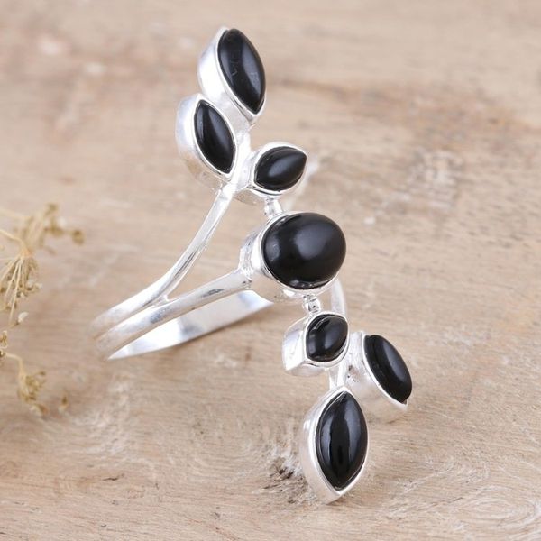 Alternate image for Black Onyx and Sterling Silver Cocktail Ring Midnight Tree