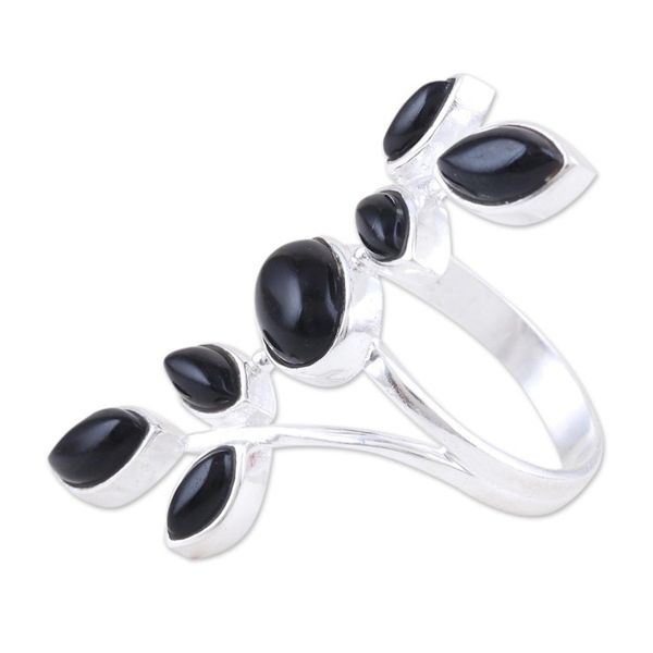 Alternate image for Black Onyx and Sterling Silver Cocktail Ring Midnight Tree