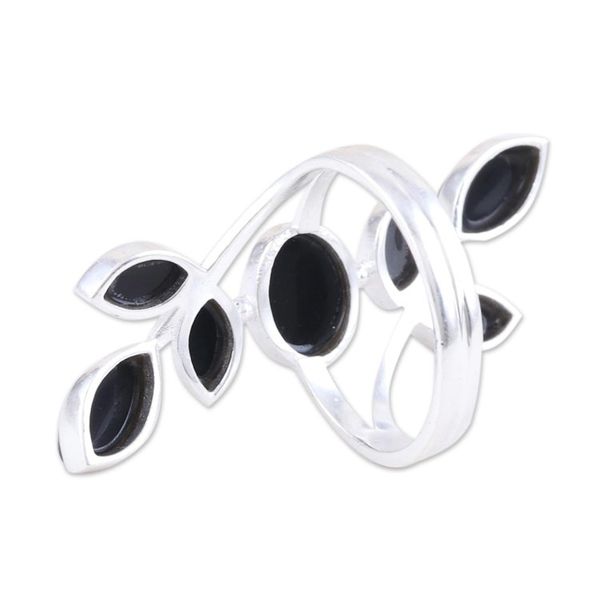 Alternate image for Black Onyx and Sterling Silver Cocktail Ring Midnight Tree
