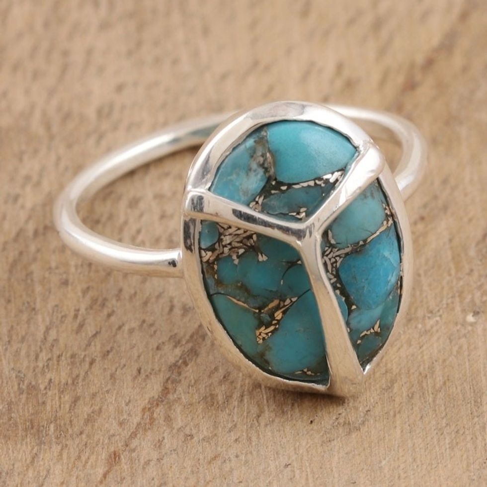 Composite Turquoise Cocktail Ring 'Modern Scarab'
