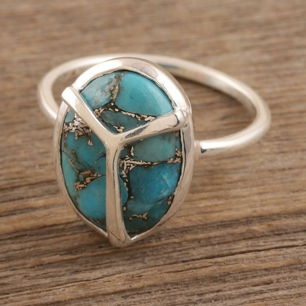 Alternate image for Composite Turquoise Cocktail Ring Modern Scarab