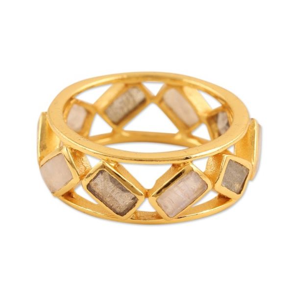 Alternate image for 18k Gold-Plated Labradorite Rainbow Moonstone Cocktail Ring Golden Appeal