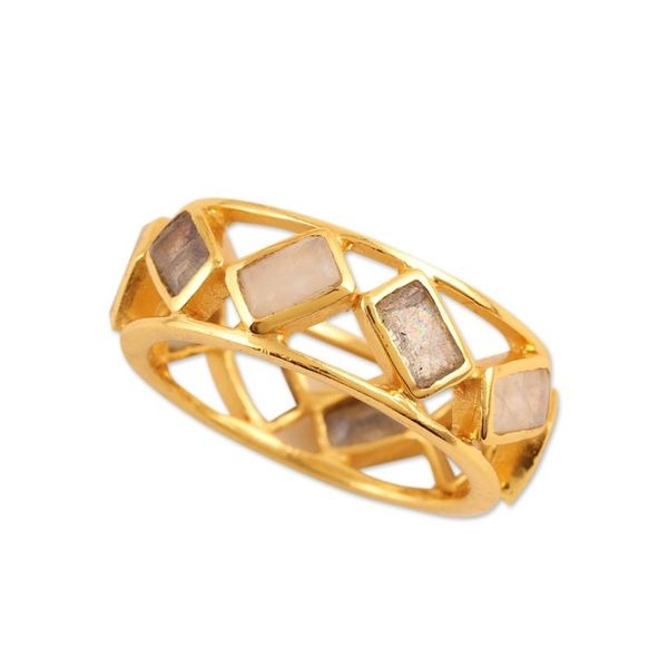Alternate image for 18k Gold-Plated Labradorite Rainbow Moonstone Cocktail Ring Golden Appeal