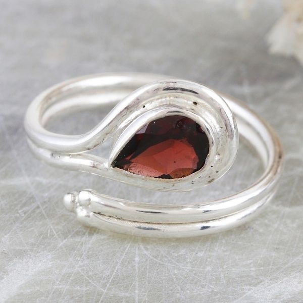 Alternate image for Sterling Silver Wrap Ring with Faceted Garnet Stone Passion Glory