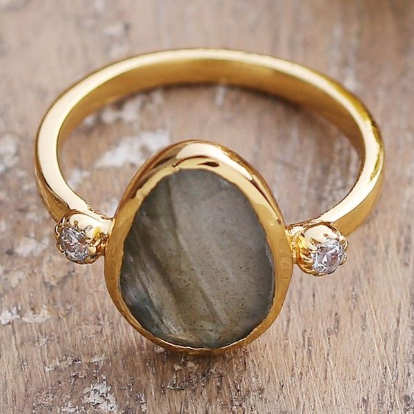 Alternate image for 18k Gold-Plated Pear-Shaped Labradorite Cocktail Ring Evening Light