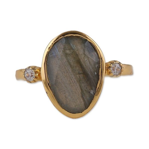 Alternate image for 18k Gold-Plated Pear-Shaped Labradorite Cocktail Ring Evening Light