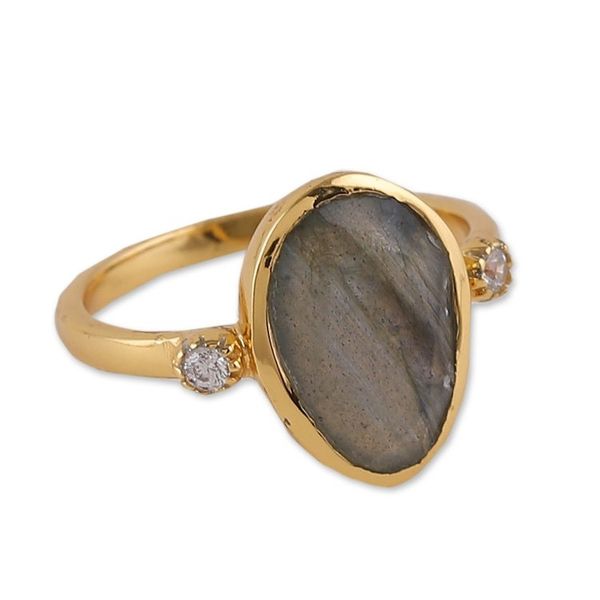 Alternate image for 18k Gold-Plated Pear-Shaped Labradorite Cocktail Ring Evening Light