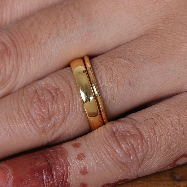 Alternate image for Set of 2 Polished 18k Gold-Plated Stacking Band Rings Victorious Duo