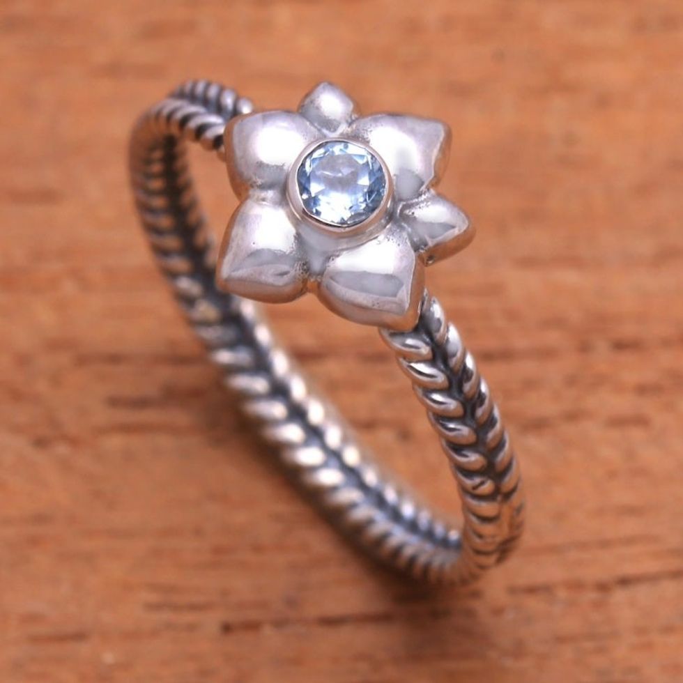 Floral Sterling Silver and Aquamarine Ring 'March Daffodil'
