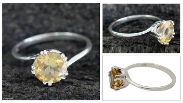 Alternate image for Handcrafted Sterling Silver Solitaire Citrine Ring Delhi Crown
