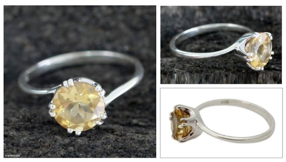 Handcrafted Sterling Silver Solitaire Citrine Ring 'Delhi Crown'