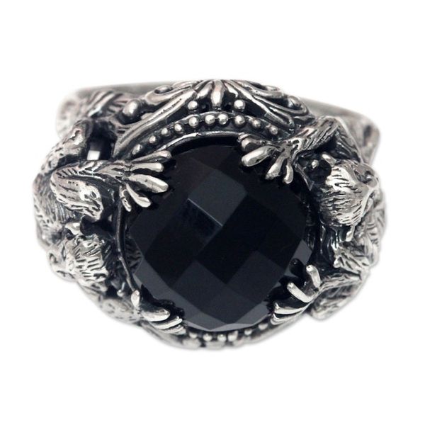 Alternate image for Sterling Silver Ring with Monkeys and Onyx from Bali Monkey Forest
