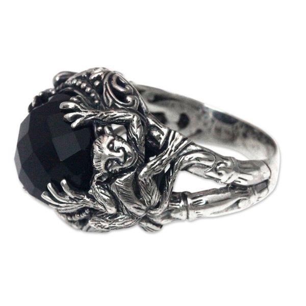 Alternate image for Sterling Silver Ring with Monkeys and Onyx from Bali Monkey Forest