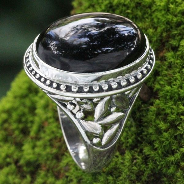 Alternate image for Onyx and Silver Ring from Indonesia Black Bamboo