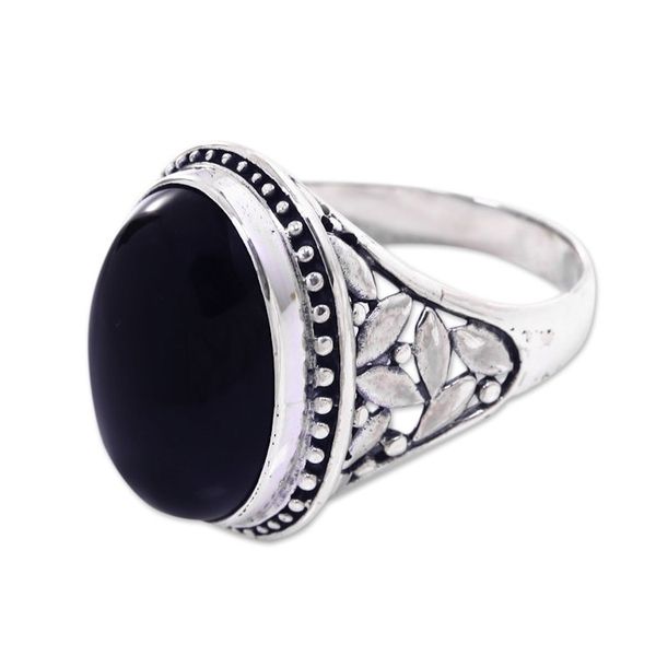 Alternate image for Onyx and Silver Ring from Indonesia Black Bamboo