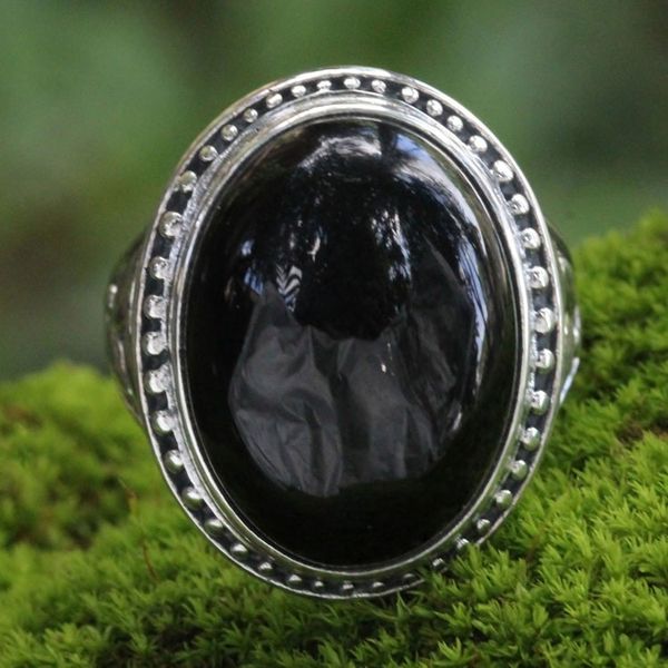 Alternate image for Onyx and Silver Ring from Indonesia Black Bamboo