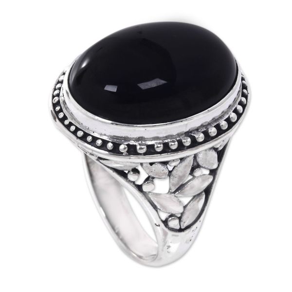 Alternate image for Onyx and Silver Ring from Indonesia Black Bamboo