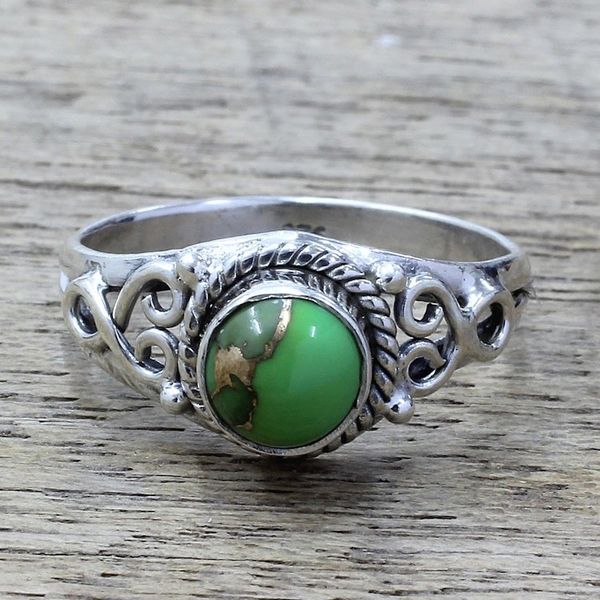 Alternate image for Silver Green Composite Turquoise Cocktail Ring India Harmonic Green