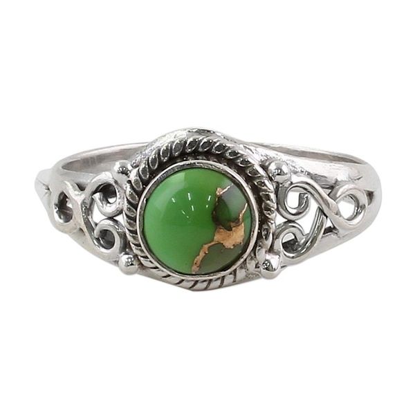Alternate image for Silver Green Composite Turquoise Cocktail Ring India Harmonic Green