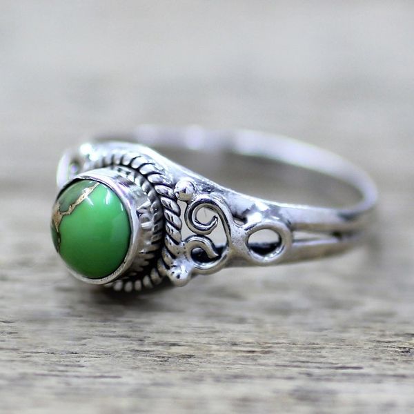 Alternate image for Silver Green Composite Turquoise Cocktail Ring India Harmonic Green