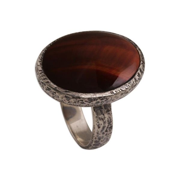 Alternate image for Tigers Eye Single Stone Ring with an Oval Crown from Bali Earthen Ellipse