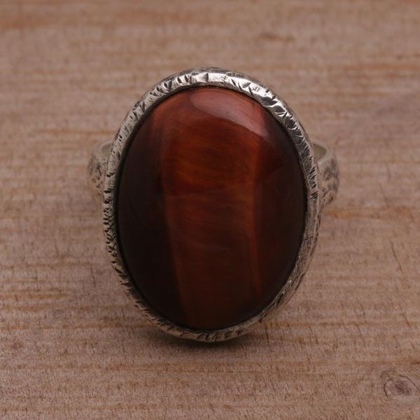 Alternate image for Tigers Eye Single Stone Ring with an Oval Crown from Bali Earthen Ellipse
