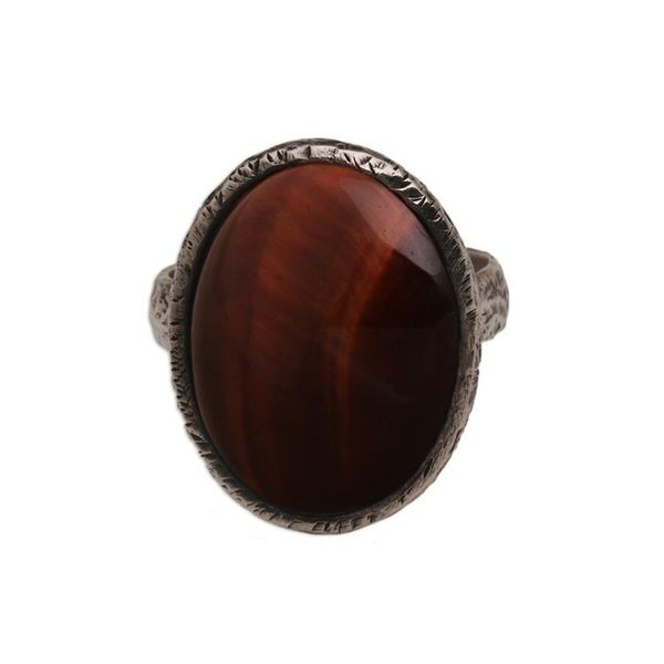 Alternate image for Tigers Eye Single Stone Ring with an Oval Crown from Bali Earthen Ellipse
