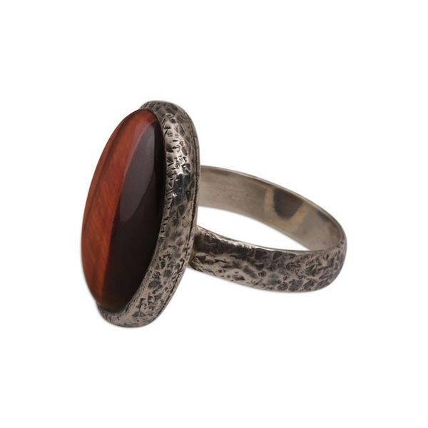 Alternate image for Tigers Eye Single Stone Ring with an Oval Crown from Bali Earthen Ellipse
