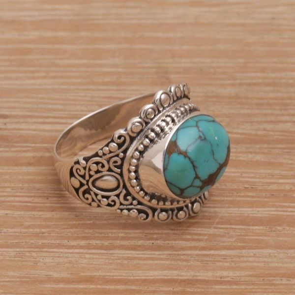 Alternate image for Balinese Reconstituted Turquoise Cocktail Ring Celuk Sky