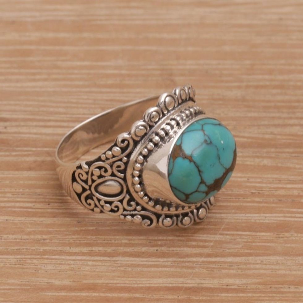 Balinese Reconstituted Turquoise Cocktail Ring 'Celuk Sky'