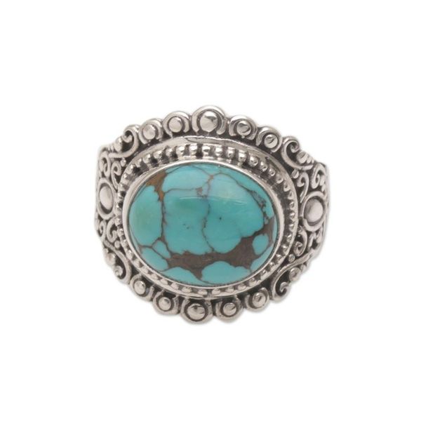 Alternate image for Balinese Reconstituted Turquoise Cocktail Ring Celuk Sky