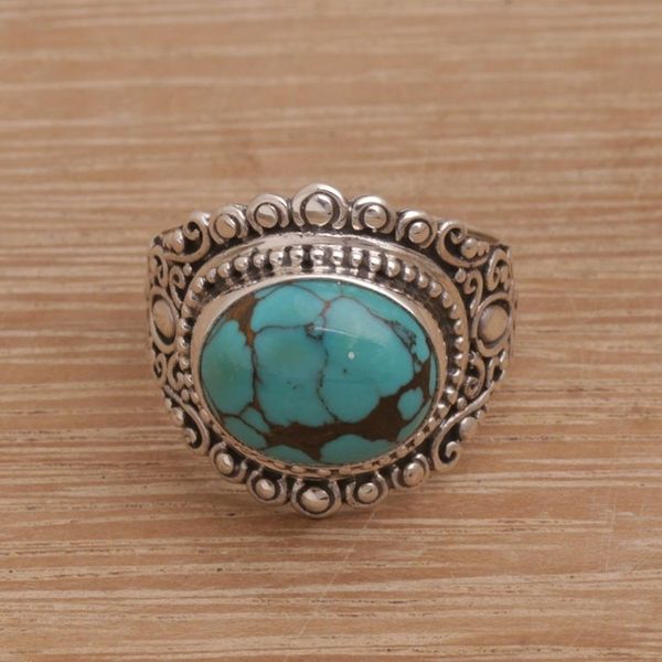 Alternate image for Balinese Reconstituted Turquoise Cocktail Ring Celuk Sky