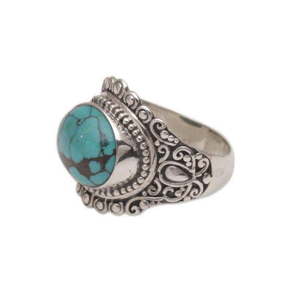 Alternate image for Balinese Reconstituted Turquoise Cocktail Ring Celuk Sky