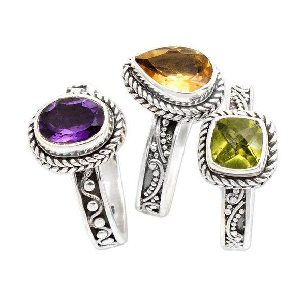 Alternate image for Multi-Gemstone Sterling Silver Stacking Rings Set of 3 Perfect Prism