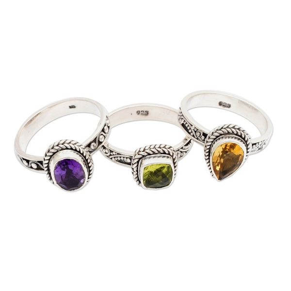 Alternate image for Multi-Gemstone Sterling Silver Stacking Rings Set of 3 Perfect Prism