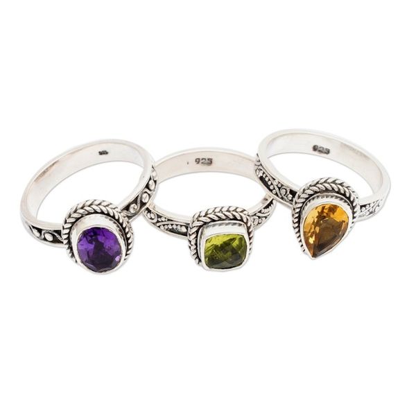Alternate image for Multi-Gemstone Sterling Silver Stacking Rings Set of 3 Perfect Prism