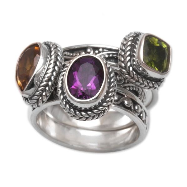 Alternate image for Multi-Gemstone Sterling Silver Stacking Rings Set of 3 Perfect Prism