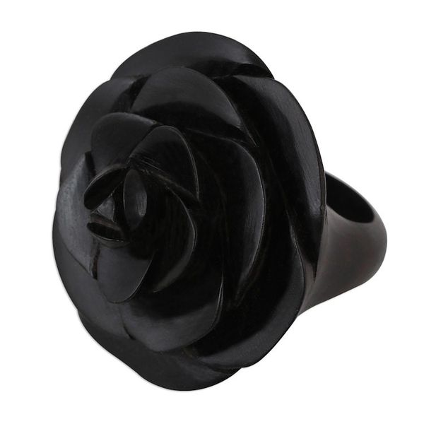 Alternate image for Hand-Carved Rose Flower Wood Cocktail Ring from India Royal Rose