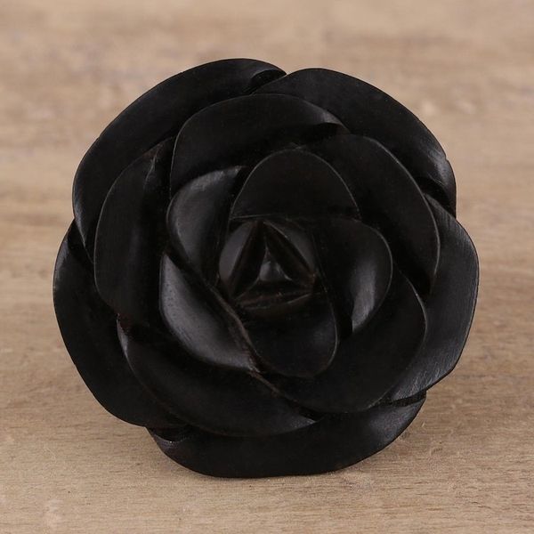 Alternate image for Hand-Carved Rose Flower Wood Cocktail Ring from India Royal Rose