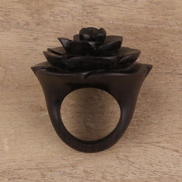Alternate image for Hand-Carved Rose Flower Wood Cocktail Ring from India Royal Rose