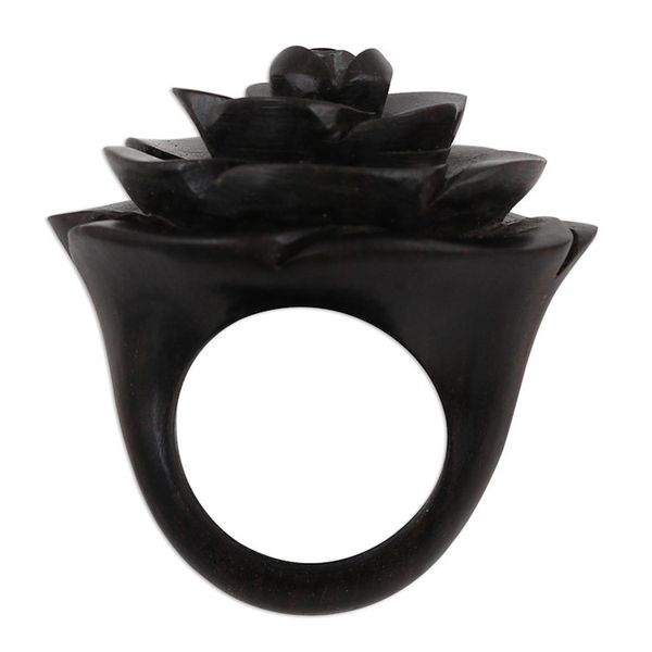 Alternate image for Hand-Carved Rose Flower Wood Cocktail Ring from India Royal Rose